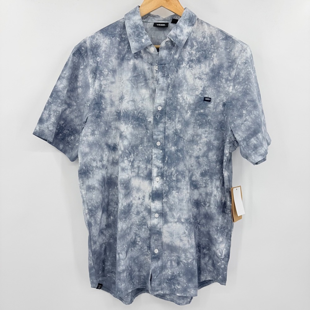 Vans Peace Dye Shirt Mens Large Alloy Gray Tie Dye Short Sleeve Button Down New